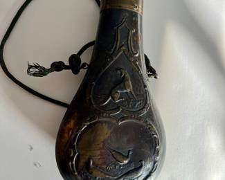 Antique Hunting Copper and Brass Gun Powder Flask