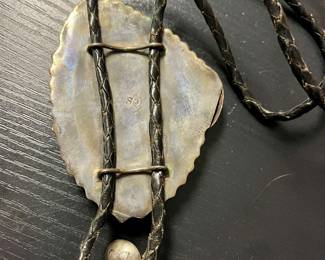 Vintage 3” Navajo Sterling Silver w/3” Turquoise Bolo-signed