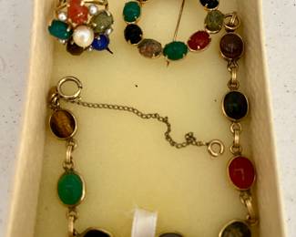 Vintage Burt Cassell 12K 8 scarab bracelet, 10 scarab brooch, 5 scarab ring