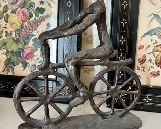 Vintage Bronze/cast metal Bicyclist Sculpture