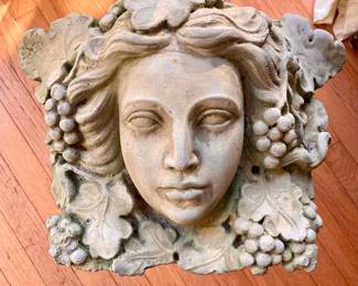 Heavy cement green lady of the forest sculpture (with wall hook)