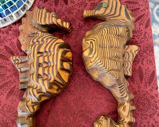 Handcrafted wooden seahorse decor