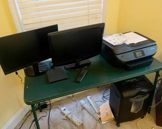 Monitors, printer, shredder