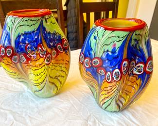 Dale Tiffany peacock art glass vases