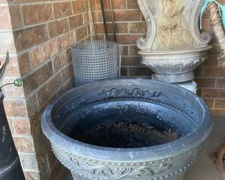 Cement fountain and flower pots