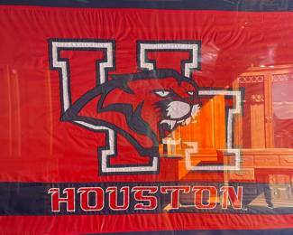 University of Houston Framed in glass Flag with hand stitched logo 