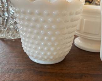 Milk glass hobnail vase