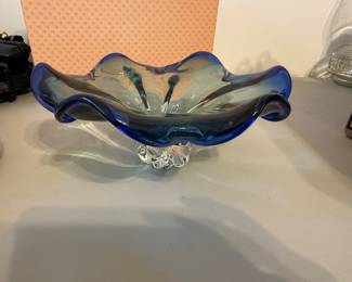 Blue glass dish