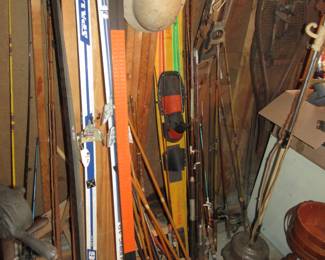 skis and fishing poles