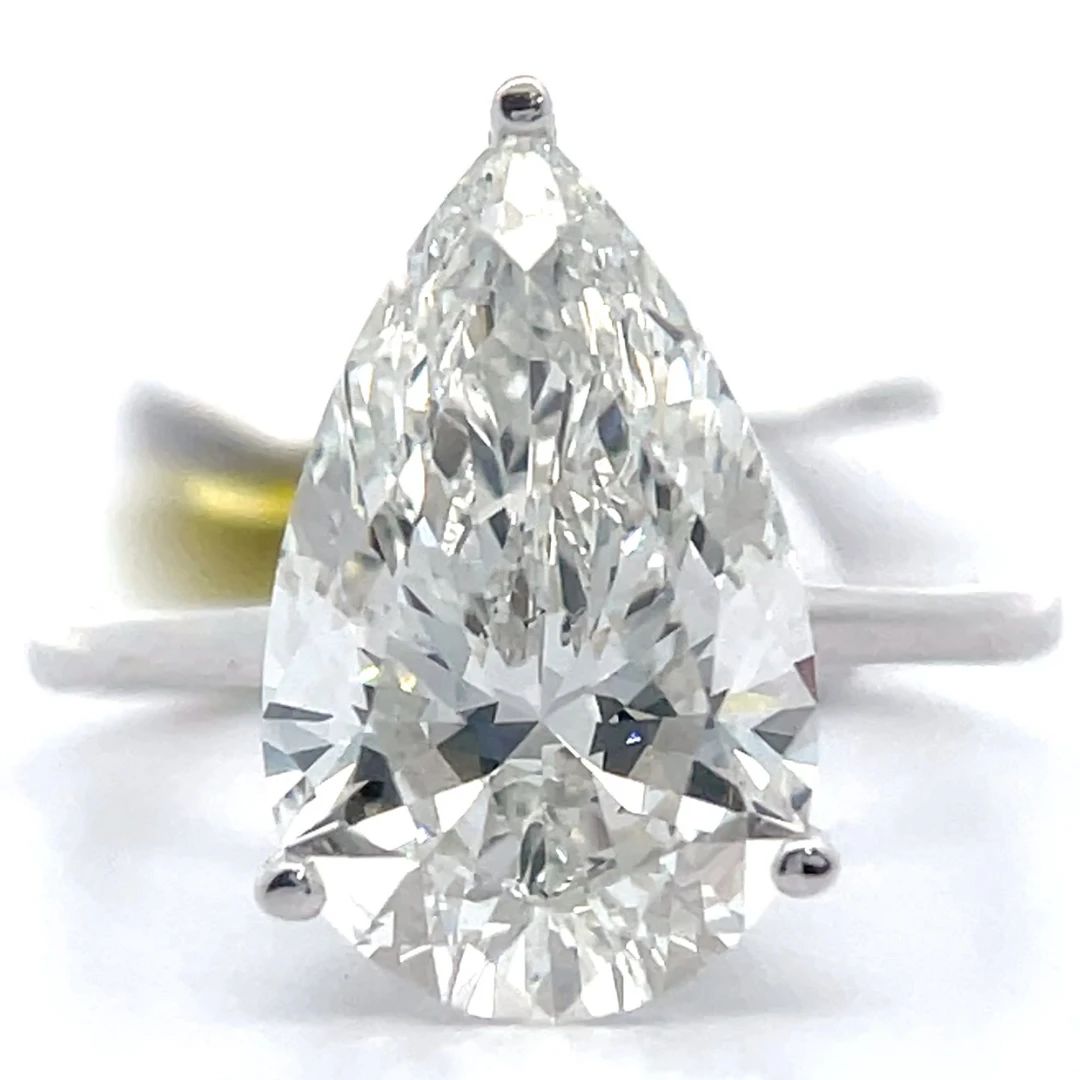 5.62 Carat Diamond Pear Solitaire Ring in 14k White Gold
