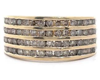 Natural Diamond Channel Four Row Estate Ring in Yellow Gold