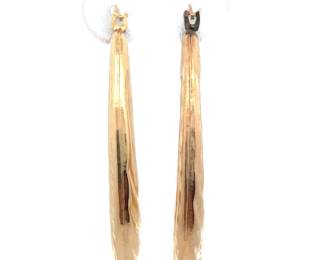 Diamond-Cut Oblong Scalloped Hoop Earrings in 14k Yellow Gold