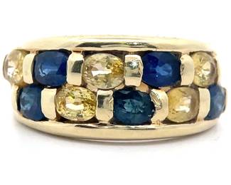 Natural Citrine & Blue Sapphire Double Channel Bar Estate Ring in 14k Yellow Gold