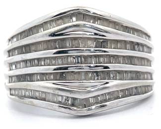 1 Carat Natural Diamond Five-Row Chevron Estate Ring in White Gold