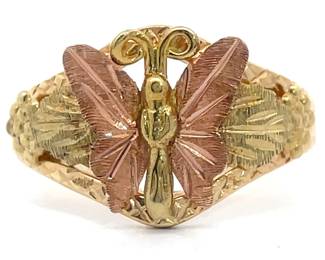 Diamond-Cut Butterfly Ring in 14k Tri-Color Gold