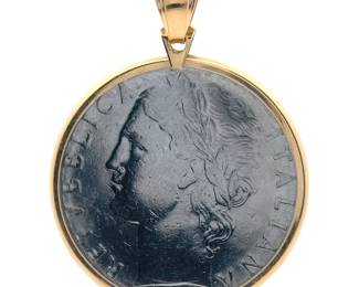 Repubblica Italiana – Milor Coin 14k Yellow Gold Estate Pendant