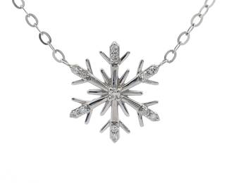 Pavé Natural Diamond Snowflake Pendant Necklace in 14k White Gold
