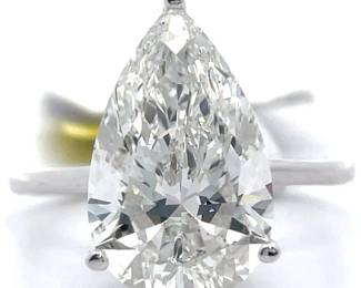 5.62 Carat Diamond Pear Solitaire Ring in 14k White Gold