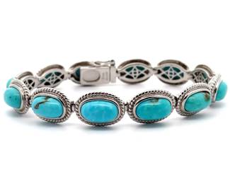Vibrant Turquoise Twisted Rope Bezel Estate Bracelet