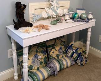 Vintage Side Table, Waverly Pillow and Beachy Decor