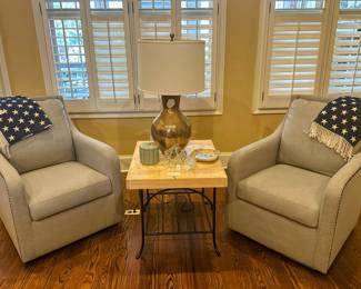 Tommy Hilfiger gray swivel chairs with nailheads - 4 total.