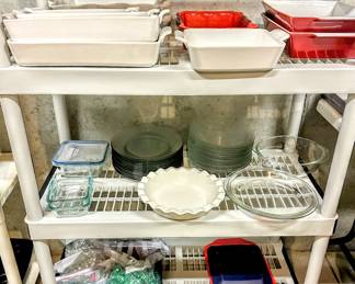 Lots of serving, kitchen, baking and cookware including Mikasa, Wilton, KitchenAid, Cuisinart, Arthur Court, Lodge, Pyrex and much more!