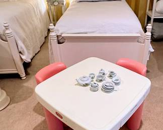 Little Tykes Table & chairs. Several child's china sets.