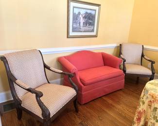 Pair of ornate armed side chairs & loveseat