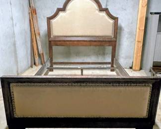 Acacia Wood and Linen Style Upholstered with nailhead accented trim Queen bed