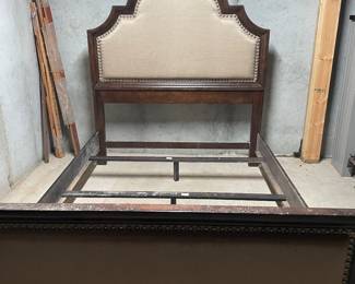 Acacia Wood and Linen Style Upholstered with nailhead accented trim Queen bed