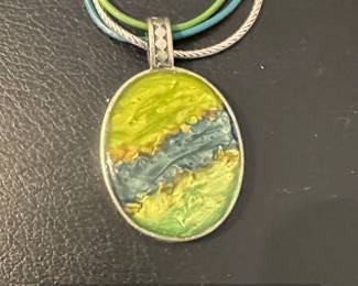 Oval Enamel Pendant Necklace with MultiStrand Cord second image