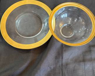 Vintage Glass Dome Butter Dish with Gold Banded Plate second image