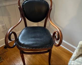 Thonet Style Bentwood Armchair with Black Upholstery