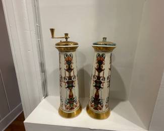 Vintage Lenox Lido Pattern Porcelain Spice Grinder and Salt Shaker Set with K Gold Accents