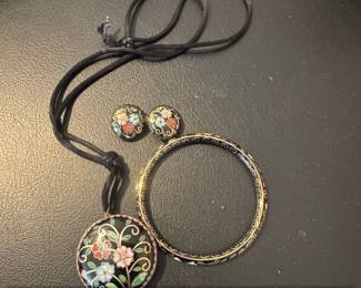 Vintage Chinese Cloisonn Enamel Jewelry Set