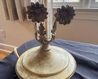 Vintage Brass Table Lamp Base with Floral Motif 