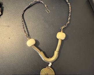 Vintage African White Bone Bead MultiStrand Necklace