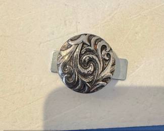Ornate Scrollwork Sterling Silver Concho Tie Clip