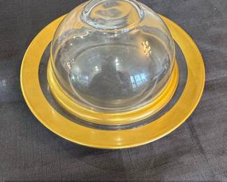 Vintage Glass Dome Butter Dish with Gold Banded Plate