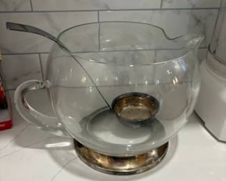 Glass Punch Bowl with SilverPlated Base and Ladle