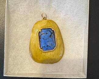 Vintage Millefiori Glass Pendant with Agatelike Stone