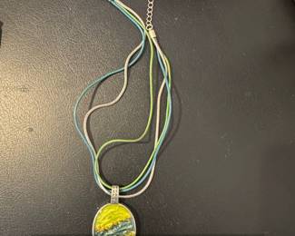 Oval Enamel Pendant Necklace with MultiStrand Cord
