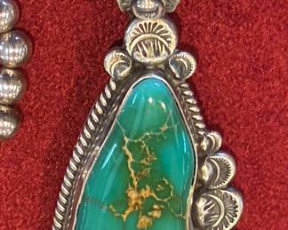 Vintage massive Harold Becenti sterling silver Royston turquoise pendant