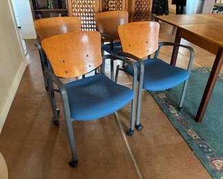 Haworth Improv Seating four chairs in wheels blue and tan