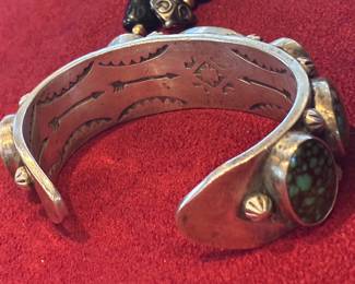 1960s sterling silver and seven massive royston turquoise stone cuff bracele
