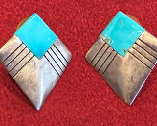 Vintage sterling silver turquoise earrings signed AM