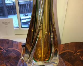 Pair of tall Murano glass lamps, this one with an internal crack