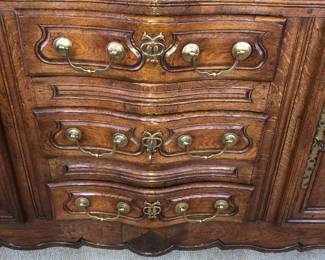 Very handsome early 19th c. French Provincial figured walnut sideboard