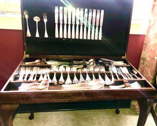 208 piece Christofle Perles silver plate flatware service for 12 