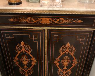 French inlaid marble top 2 door cabinet 